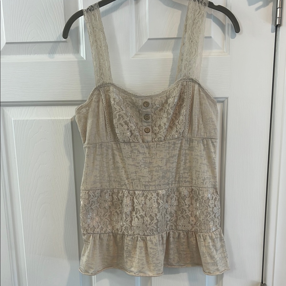 Tan and White Peplum Bustier Camisole